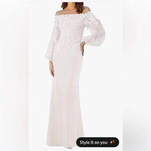 Wedding Dress White Size 12/14 Sheath Style Lace Off Shoulder Sleeves